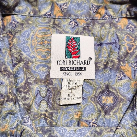 Tori Richard Honolulu Hawaiian Aloha Shirt Mens Button-Up Shirt Large Gray Blue - Picture 5 of 9